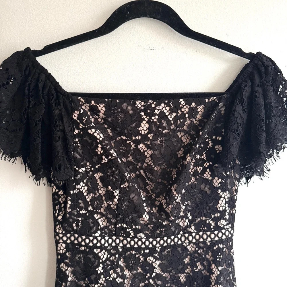 J.Crew Black Lace Fit & Flare Cocktail Dress Flutter Sleeve Size 00